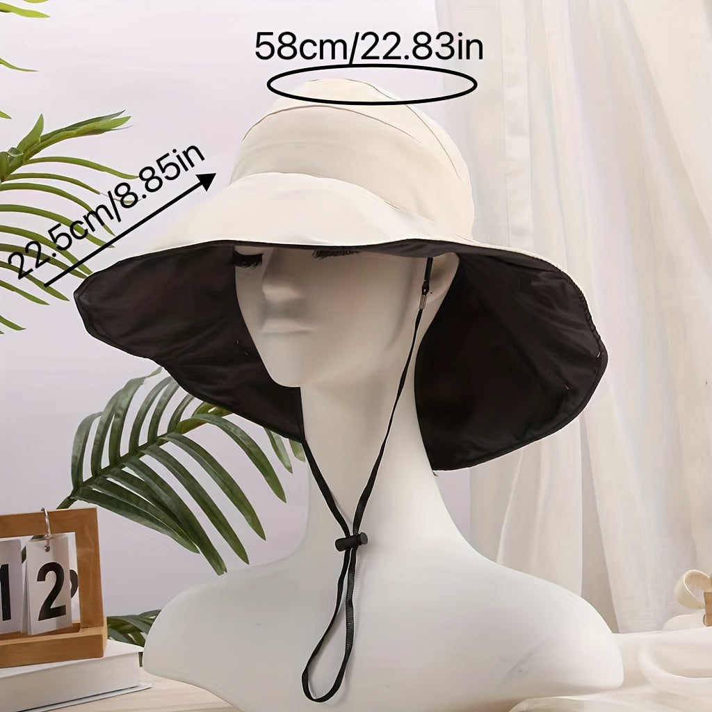 Backless Ponytail Bowknot Sun Hat Wide Brim Solid Casual Beach Hats Cotton Sunsc