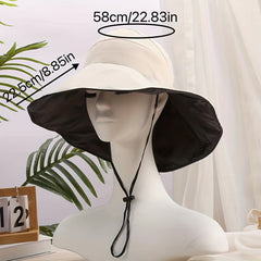 Backless Ponytail Bowknot Sun Hat Wide Brim Solid Casual Beach Hats Cotton Sunsc