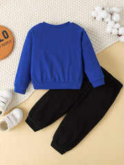 Cotton Little Boys Outfit Letter Graphic Sweatshirt & Pants Set