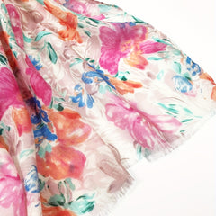 Pink Flower Printed Scarf Boho Frayed Edge Warm Shawl Women Casual
