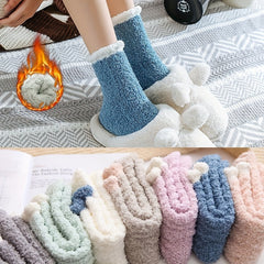 5 Pairs Colorblock Fuzzy Socks Warm Mid Tube Women's Stockings