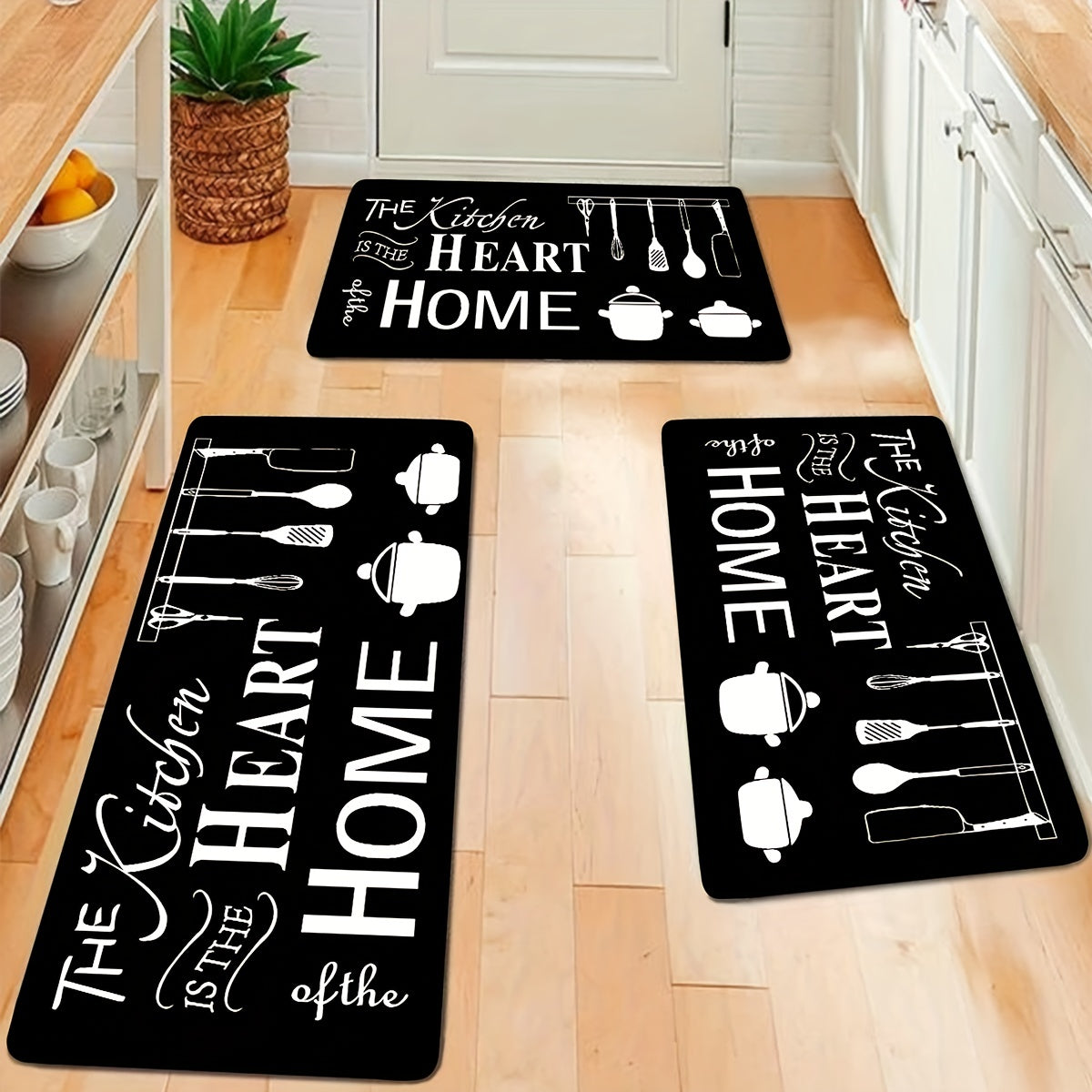 Anti Fatigue Kitchen Rug Set Soft Polyester Cushioned Rug with Non Slip Backing