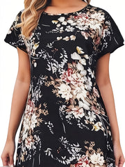 Floral Print Dress Short Sleeve Crew Neck Women's Clothing