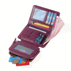 Vintage Trifold Short Wallet PU Leather Zipper Coin Purses