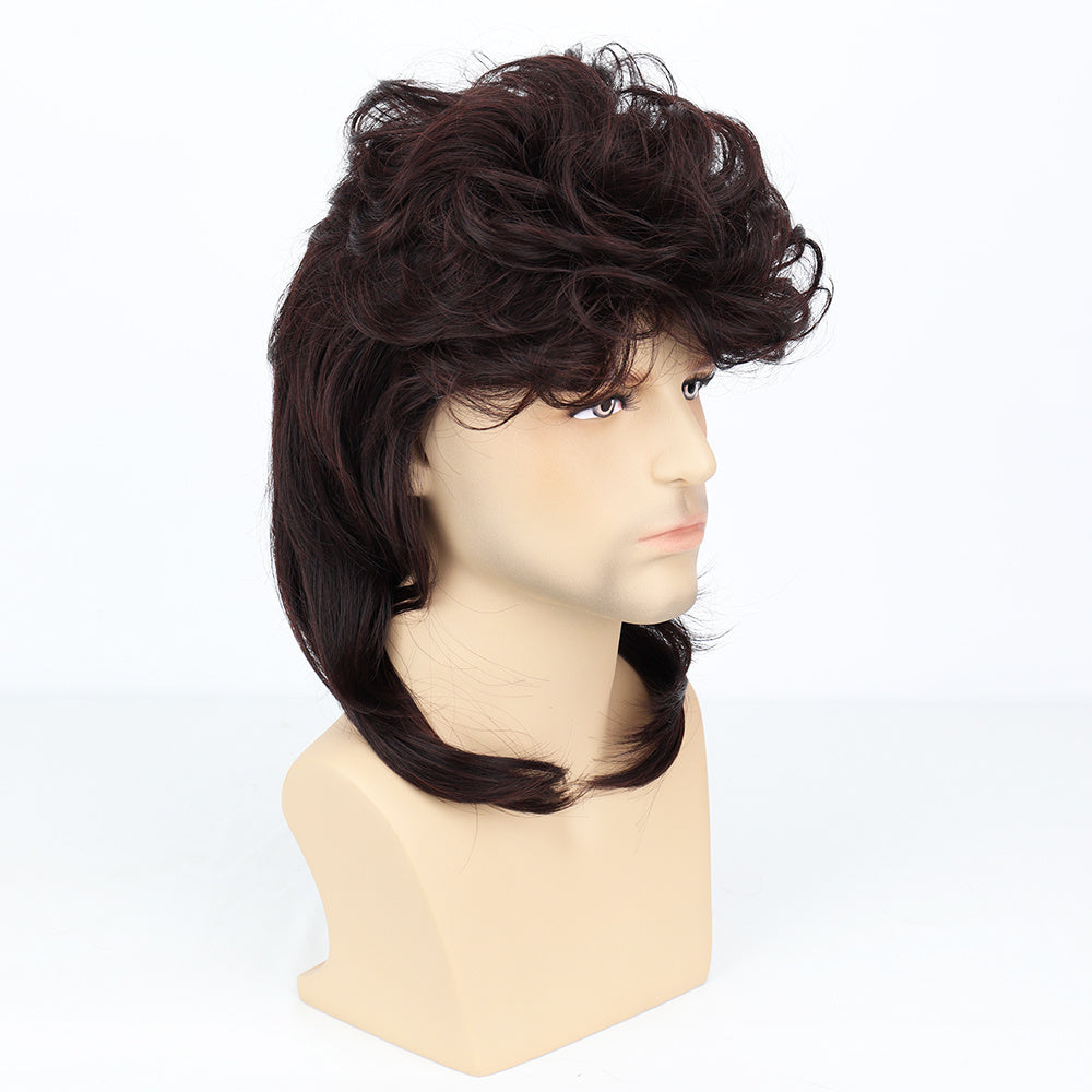 Men's Dark Brown Curved Short Wig Fluffy Daily Cosplay Costume Wig