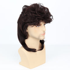 Men's Dark Brown Curved Short Wig Fluffy Daily Cosplay Costume Wig