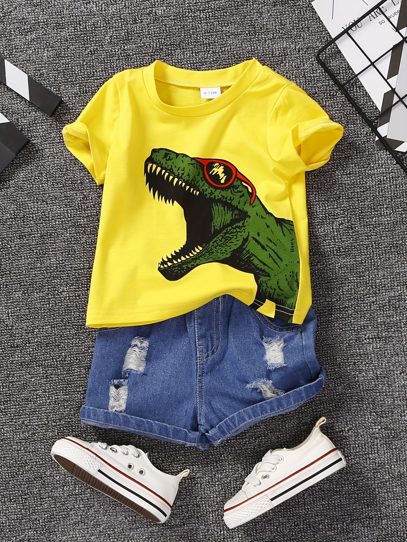 Boys Dinosaur T-Shirt & Denim Shorts Set