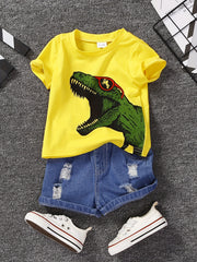 Boys Dinosaur T-Shirt & Denim Shorts Set