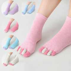 6 Pairs Candy Toe Socks Breathable Cotton Mid Tube Five Finger Women's Stockings