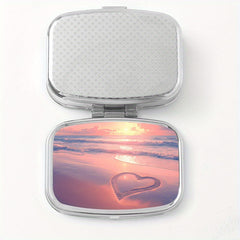 Romantic Beach Print Pattern Square Medicine Box Two Compartment Pill Box