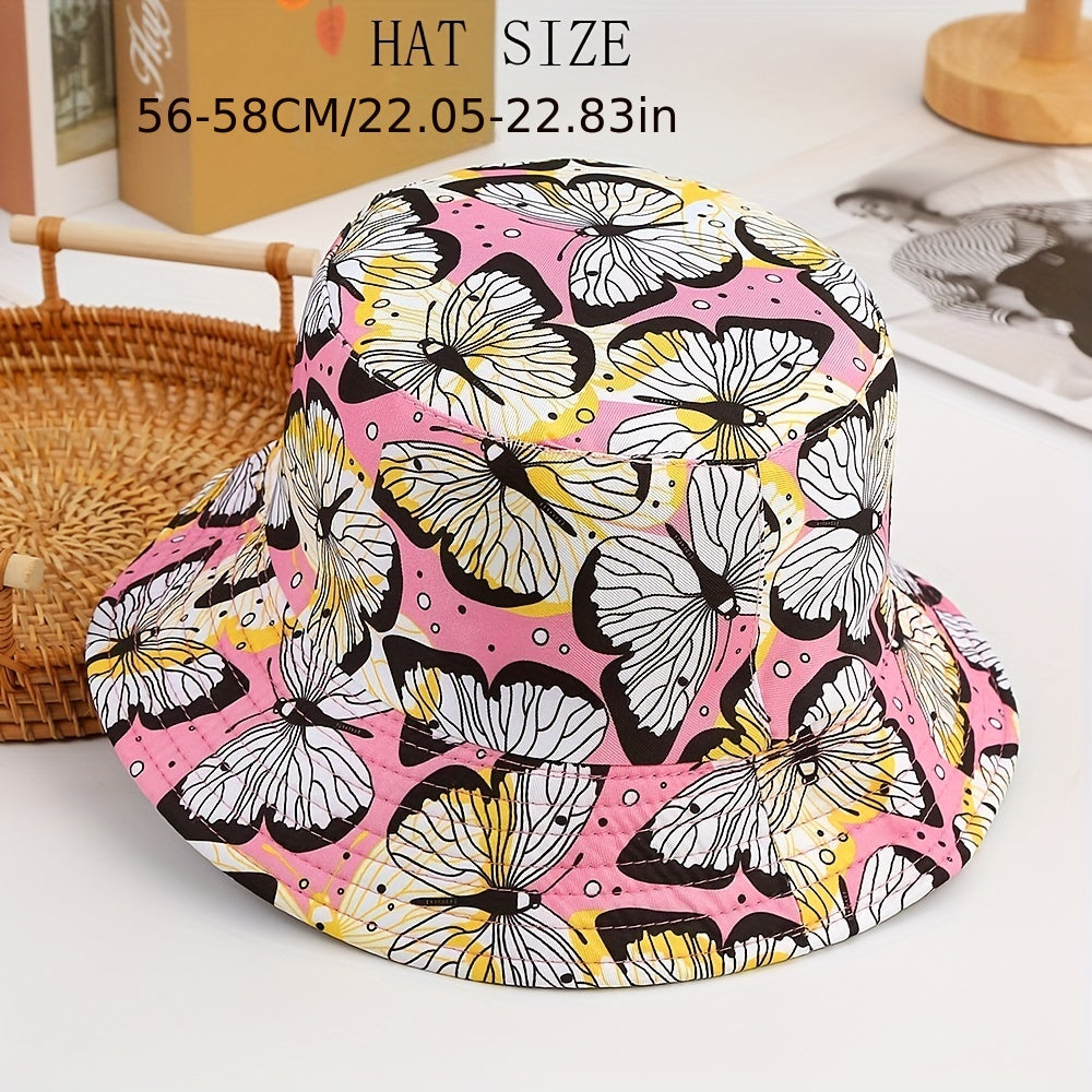Children's Butterfly Print Sunshade Bucket Hat for Outdoor Travel