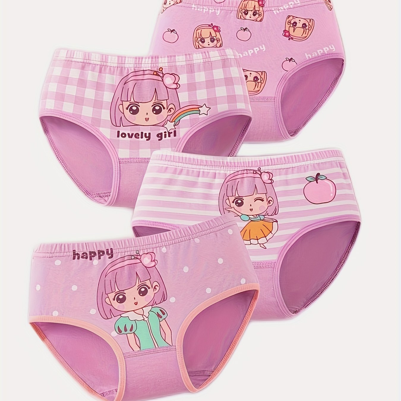 4pcs Kid's Cotton Comfy Panties Girl's Cartoon Princess Underwear Briefs