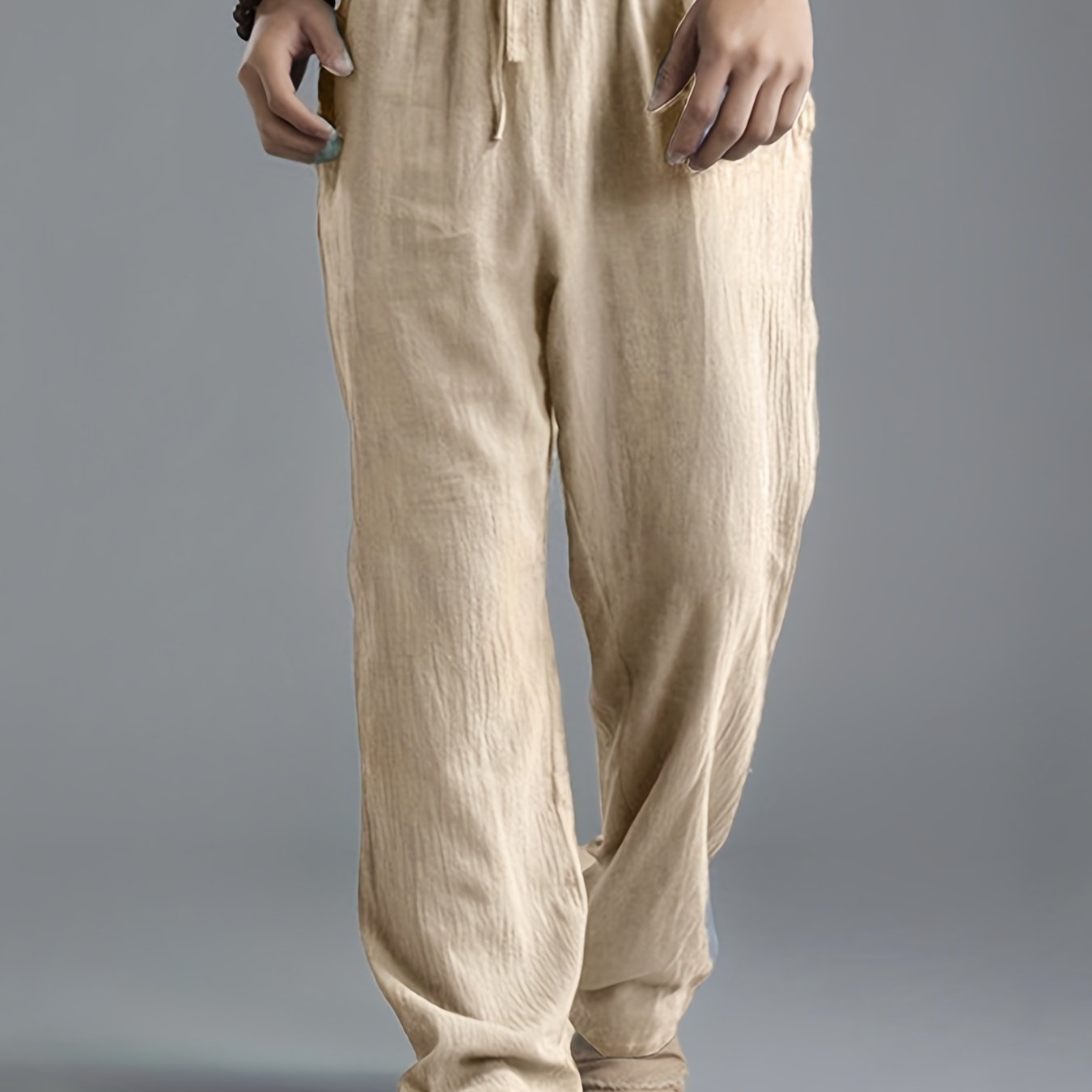 Loose Fit Linen Joggers Men's Casual Solid Sweatpants