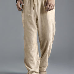 Loose Fit Linen Joggers Men's Casual Solid Sweatpants
