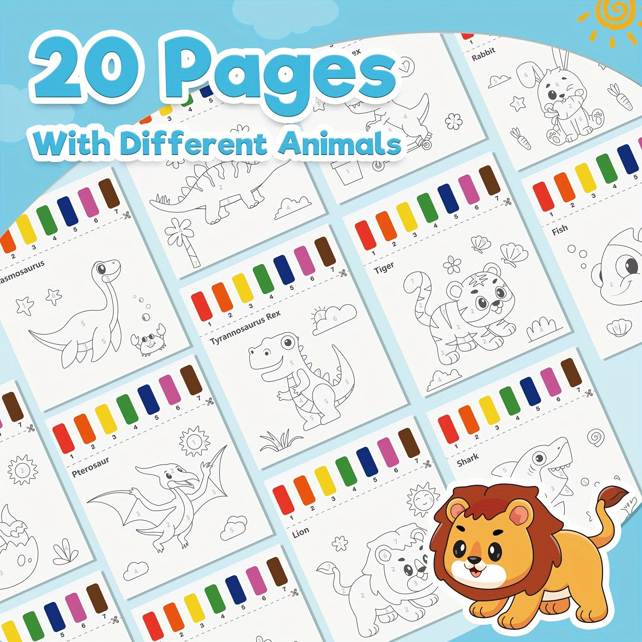 ZMLM Mess Watercolor Painting Book for Toddlers - Dinosaur & Lion Designs