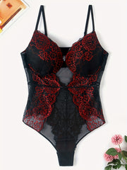 Lace Teddy Bodysuit Padded Cut Out Back Mesh Semi Sheer Lingerie