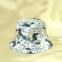 Cartoon Cat Print Bucket Hat Reversible Sunscreen Beach Hats Fisherman Cap
