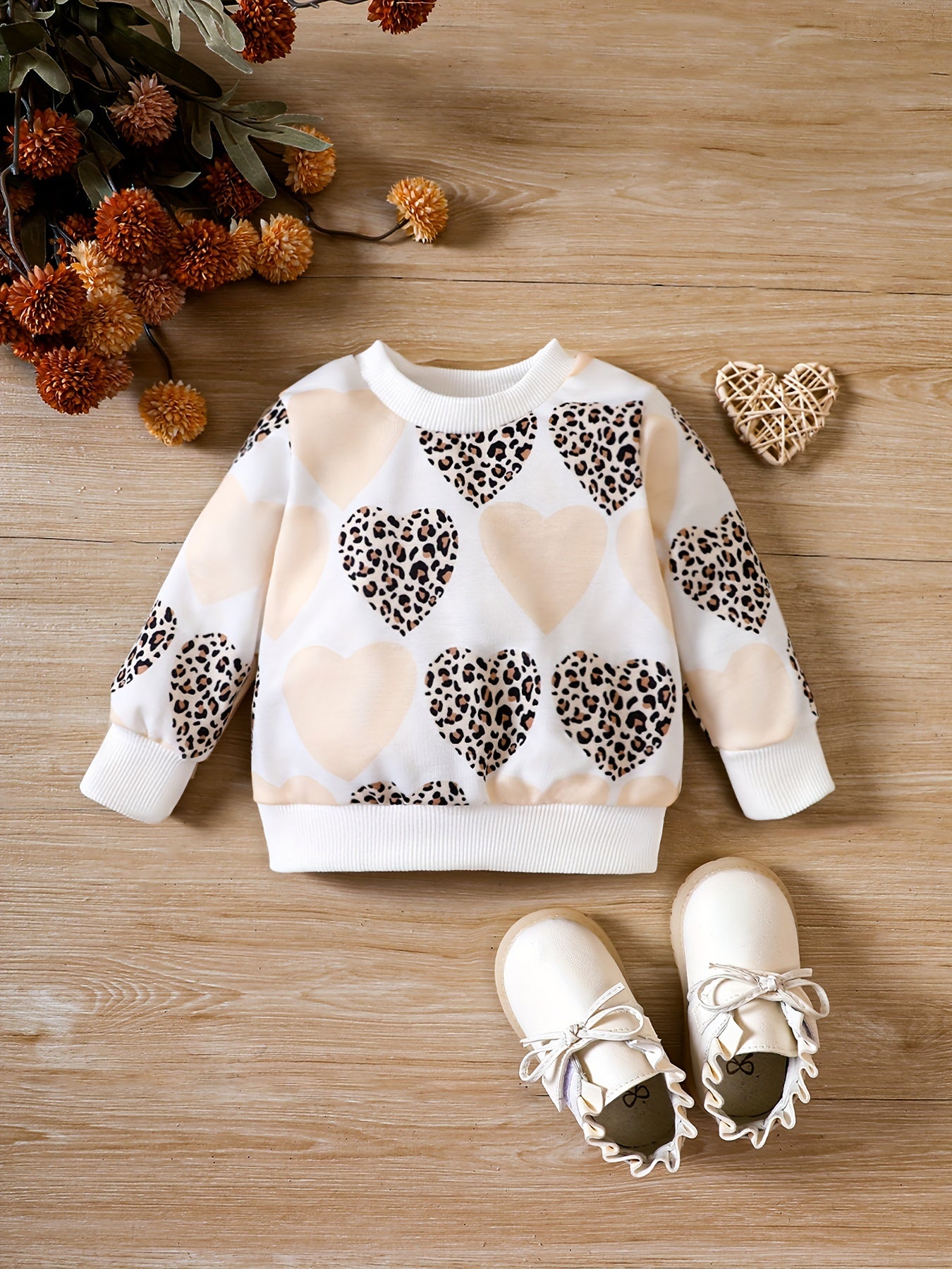 Toddler Baby Girl Leopard Love Printed Sweatshirt Long Sleeve Pullover