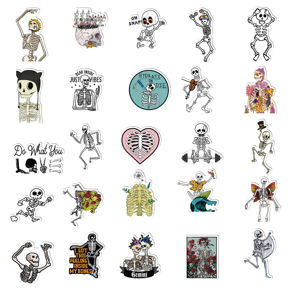50pcs Skeleton Waterproof Stickers for Laptops Water Bottles