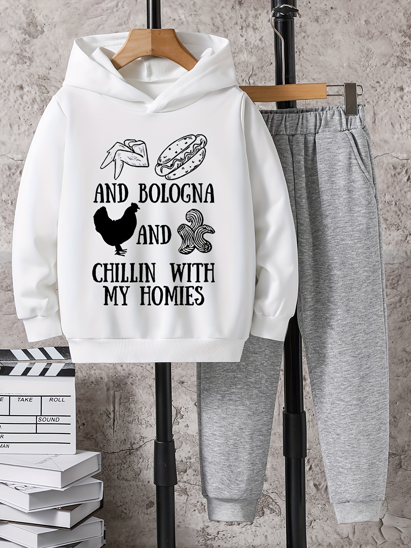 2pcs Chicken And Peanut Print Boys Hoodie Casual Long Sleeve Hooded S