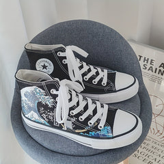Men's Graphic Print Lace-Up Canvas Shoes Non Slip Casual Flats