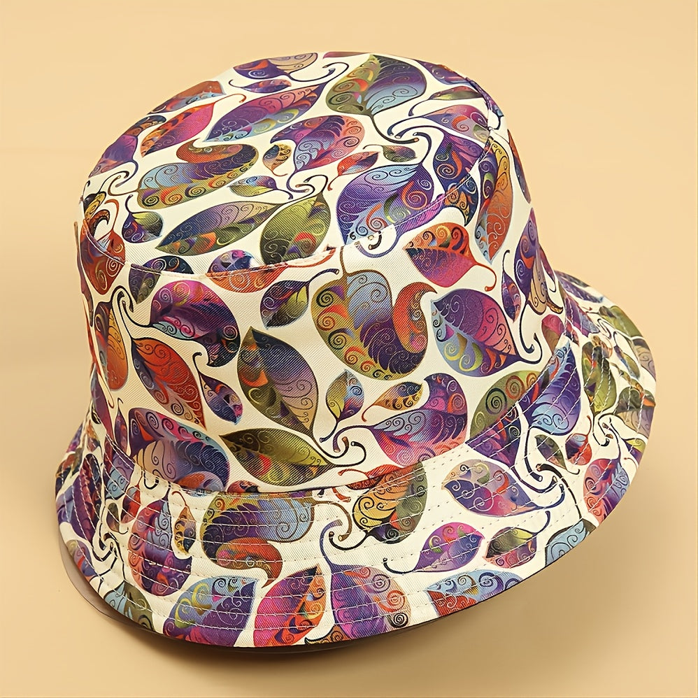 Graffiti Antique Leaf Print Windproof Bucket Hat
