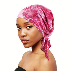 Flower Print Satin Turban Cap for Women Elastic Headwrap Hijab Headband