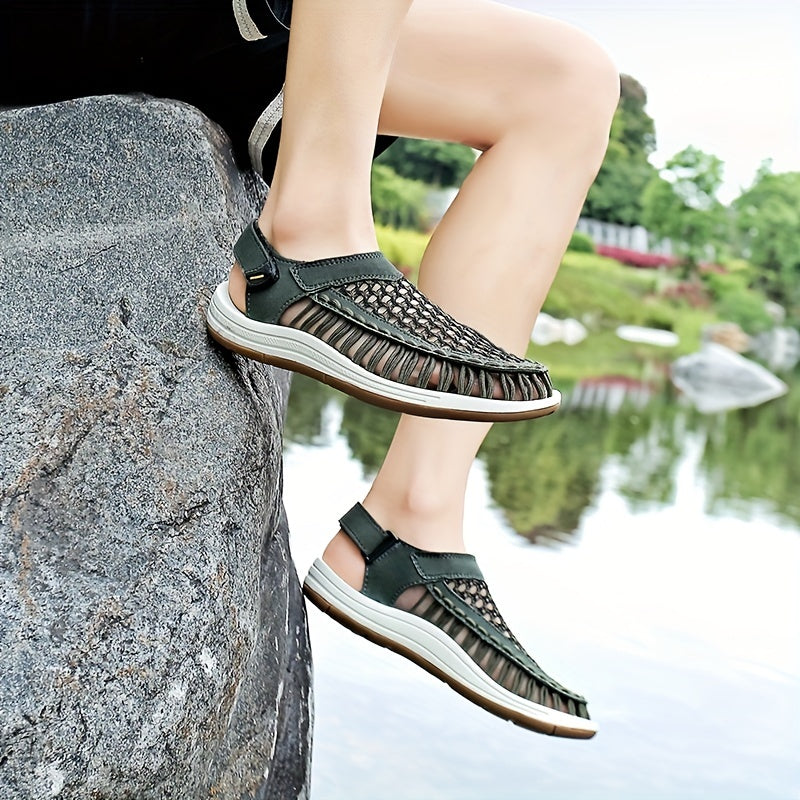 Men's Mesh Knitted Closed Toe Sandals Durable Non Slip Outdoor Sandals