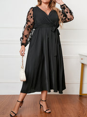 Mesh Lantern Sleeve Maxi Dress With Belt
