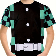Boys Cartoon Belt Pattern T-shirt Short Sleeve Top for Summer