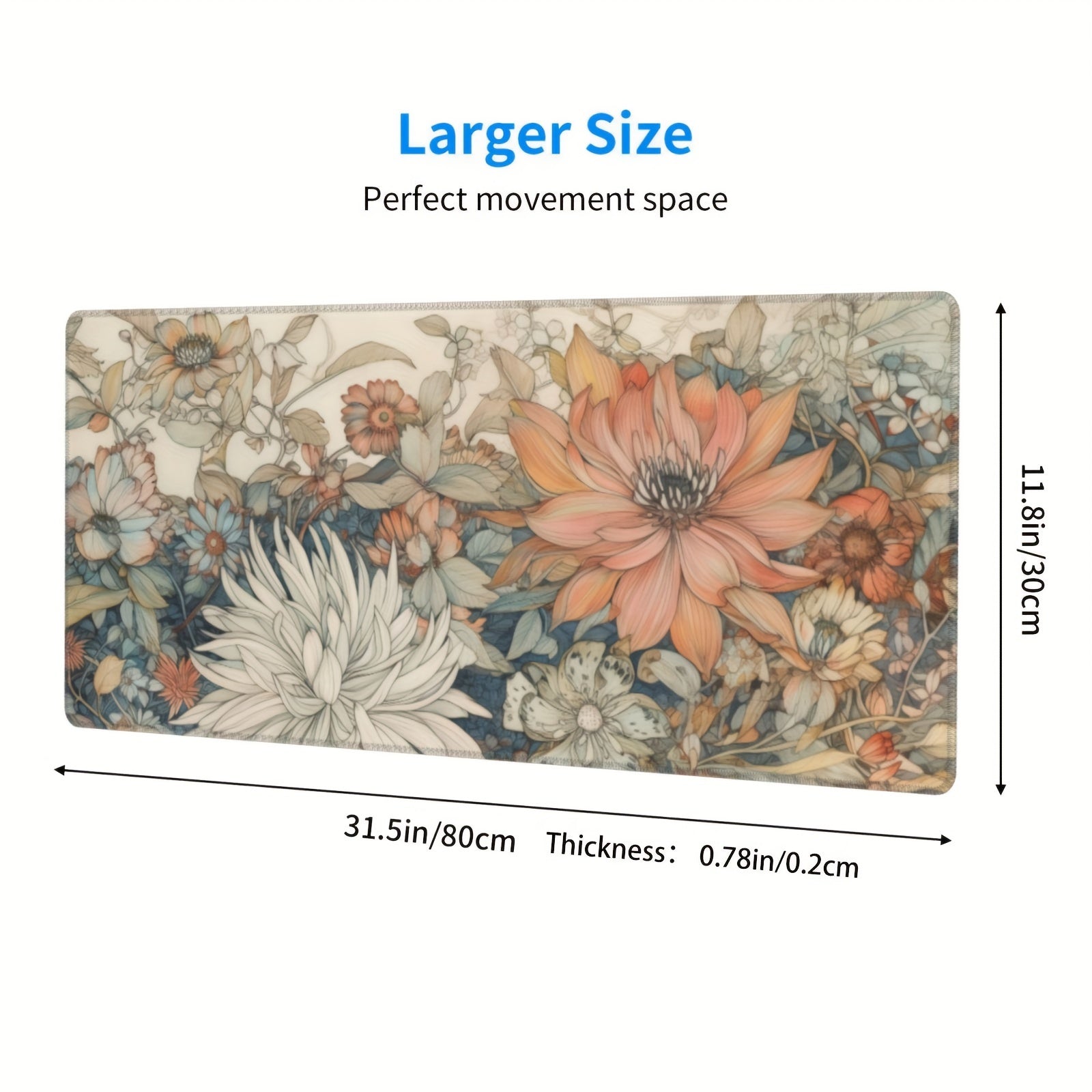 Large Flower Mouse Pad 80x30x0.48cm Non-slip Desk Pad