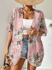 Floral Print Chiffon Kimono Sheer Cover Up Cardigan