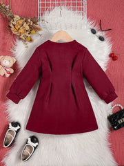 Cute Bow Front Ruched Long Sleeve Dress for Girls