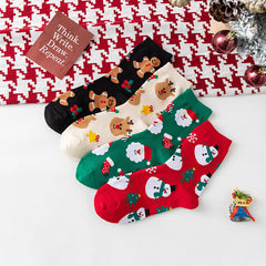 4 Pairs Women's Christmas Pattern Mid Tube Socks