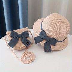 Children's Sun Hat and Bag Set - Straw Hat, Coin Purse, Beach Hat, Messenger Bag