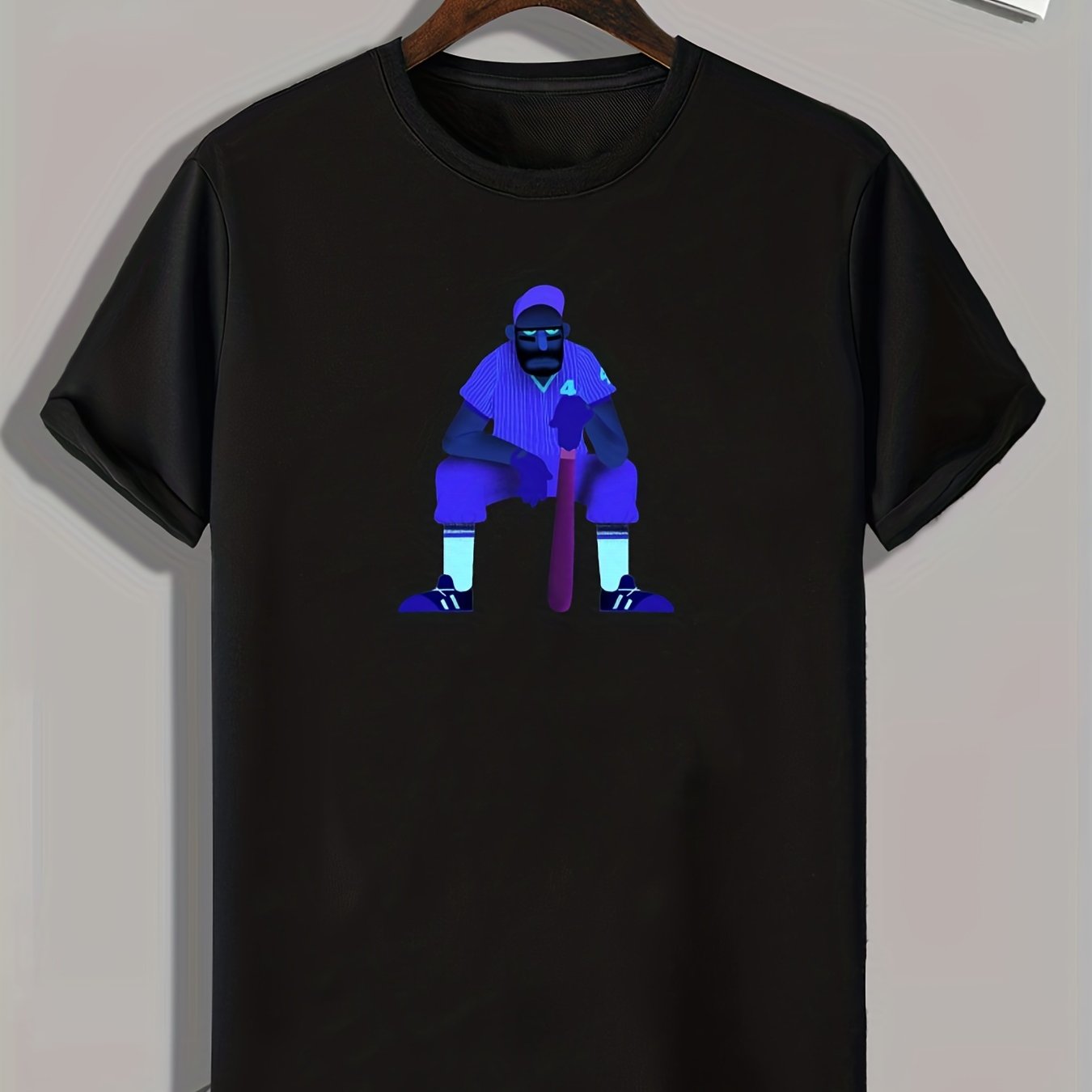 Men's Baseball Player Print T-shirt Active Slightly Stretch Breathable Tee