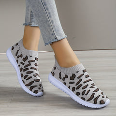 Women's Leopard Printed Sock Sneakers Low Top Slip On Walking Shoes