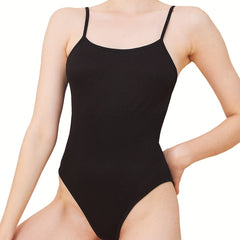Women's Ribbed Bodysuit Adjustable Straps High Stretch Fitness Activewear