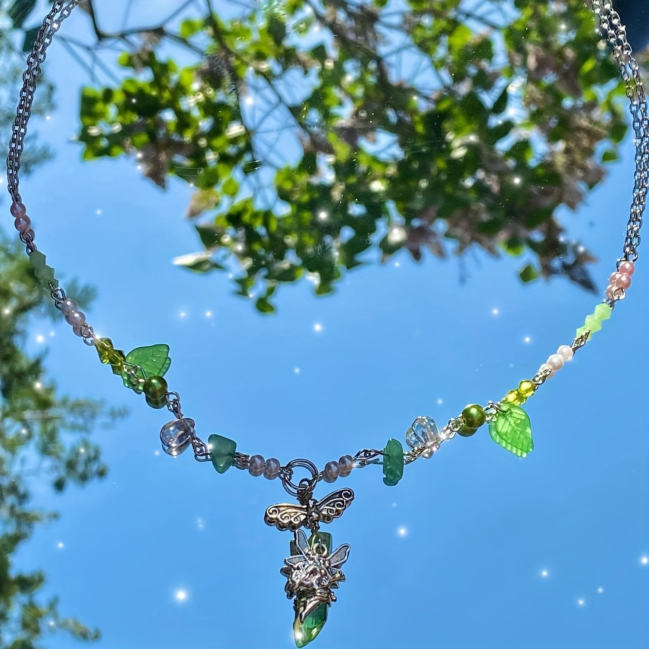 Green Fairy Necklace Faux Pearl Decor for Girls Kids