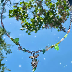 Green Fairy Necklace Faux Pearl Decor for Girls Kids