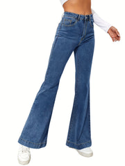 Dark Flared Jeans Wide Legs Bell Bottom High Waist Denim Pants