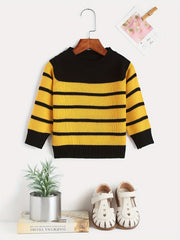 Block Striped Crew Neck Girls Knit Pullover Top Kids Sweater