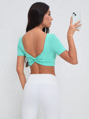 Sports Twist Solid Short Sleeve Top Crew Neck T shirt Women's Activewear
