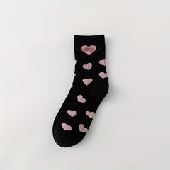 4 Pairs Heart Pattern Socks Comfy & Breathable Mid Tube Socks