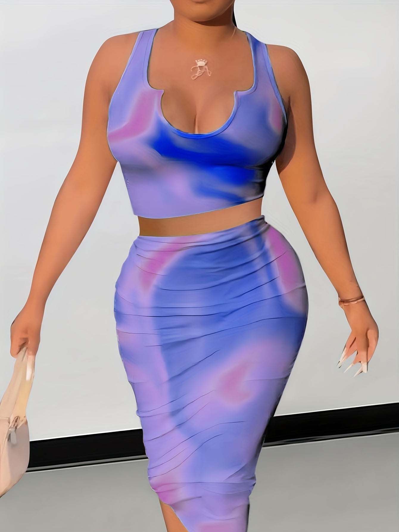 Sexy Tie Dye Two-Piece Skirt Set Crop Tank Top & Bodycon Skirt