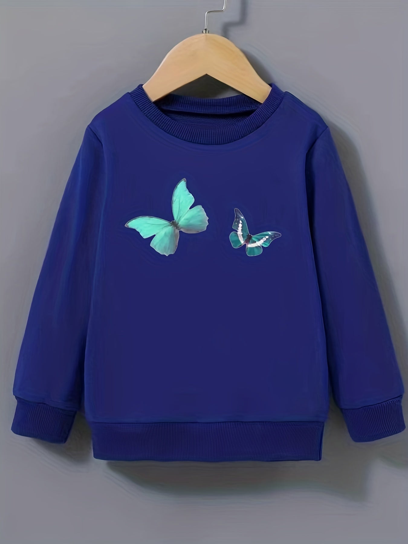 Butterfly Pattern Round Neck Sweatshirt For Girls Daily Party Long Sleeve Top