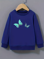 Butterfly Pattern Round Neck Sweatshirt For Girls Daily Party Long Sleeve Top