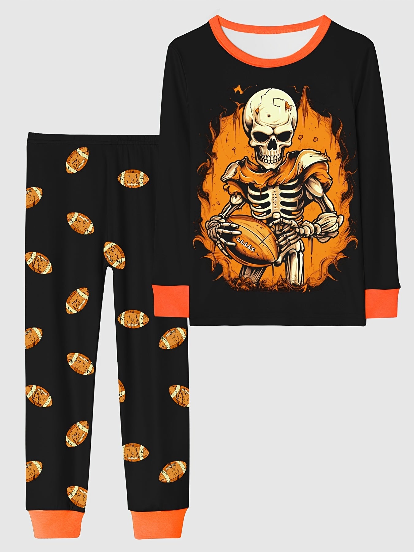 Rugby Skeleton Kid's Pajamas 2pc Set Halloween Style Comfy PJ Loungewear