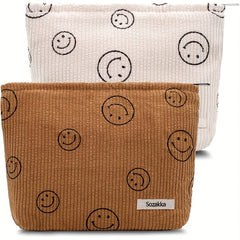 2Pcs Corduroy Makeup Bag Large Capacity Women Organizer Zipper Pouch
