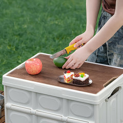 Outdoor Camping Folding Box Wooden Lid Large Capacity Storage Food Organizer